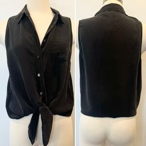 Black Silk Sleeveless Button-Up Top Equipment